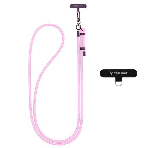Techsuit Rope Crossbody Strap (RCS1-25), pentru Phones, Carabiner, Nylon Braided, Durable, reglabil, Flamingo Roz