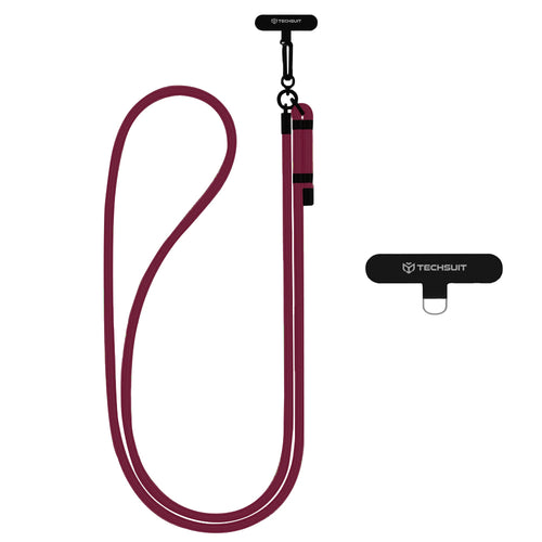 Techsuit Rope Crossbody Strap (RCS1-28), pentru Phones, Carabiner, Nylon Braided, Durable, reglabil, Dark Cherry