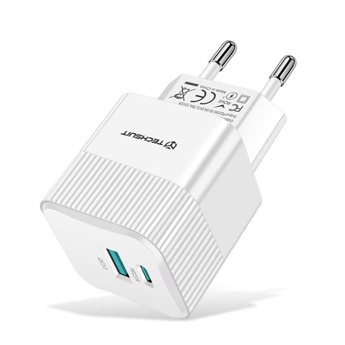 Incarcator retea Techsuit Premium Tiny Series (CHPD216), GaN, USB QC3.0, Type-C PD25W, alb