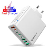 Incarcator retea Techsuit OctaChargeX (CHPD224), 4x USB, 4x Type-C, Incarcare rapida, 65W, alb