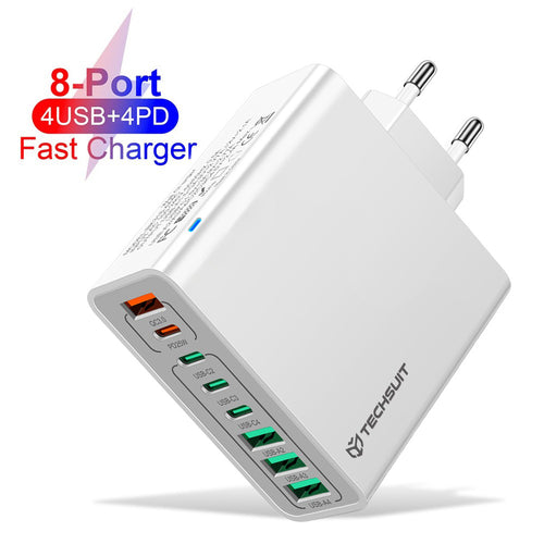 Incarcator retea Techsuit OctaChargeX (CHPD224), 4x USB, 4x Type-C, Incarcare rapida, 65W, alb