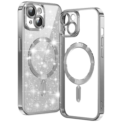 Husa pentru iPhone 15 Plus, Techsuit Lux Glitter MagSafe, argintiu