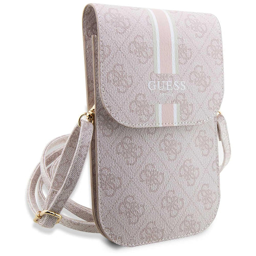 Guess Universal Phone Pouch 4G Stripes (GUWBP4RPSP), cu Cardslot, Universal, Eco-Leather, reglabil Strap, Roz