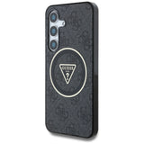 Husa pentru Samsung Galaxy S25, Guess IML Metal Glitter 4G Circle Triangle MagSafe (GUHMS25SHG4PRTGK), negru