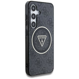 Husa pentru Samsung Galaxy S25, Guess IML Metal Glitter 4G Circle Triangle MagSafe (GUHMS25SHG4PRTGK), negru