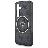 Husa pentru Samsung Galaxy S25, Guess IML Metal Glitter 4G Circle Triangle MagSafe (GUHMS25SHG4PRTGK), negru