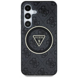 Husa pentru Samsung Galaxy S25, Guess IML Metal Glitter 4G Circle Triangle MagSafe (GUHMS25SHG4PRTGK), negru