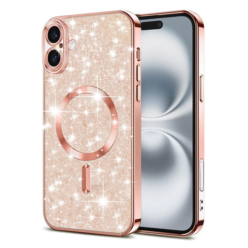 Husa pentru iPhone 16 Plus, Techsuit Lux Glitter MagSafe, roz auriu