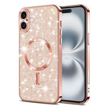 Husa pentru iPhone 16, Techsuit Lux Glitter MagSafe, roz auriu