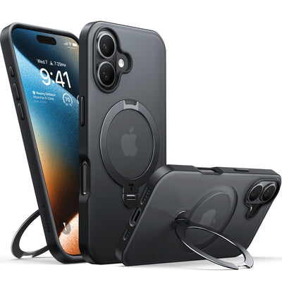 Husa pentru iPhone 16 Plus, Torras Ostand Spin MagSafe Series, negru