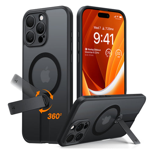 Husa pentru iPhone 16 Pro, Torras Pstand Spin MagSafe, negru