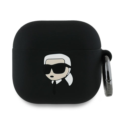 Husa casti pentru AirPods 4, Karl Lagerfeld Silicone Karl Head 3d Kla4runikk, negru