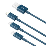 Cablu Baseus de date Superior Series (Camltys-03), USB to Type-C, Micro-USB, Lightning, Incarcare rapida 3.5A, 1.5m, albastru