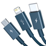 Cablu Baseus de date Superior Series (Camltys-03), USB to Type-C, Micro-USB, Lightning, Incarcare rapida 3.5A, 1.5m, albastru