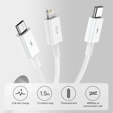 Cablu Baseus de date Superior Series (Camltys-03), USB to Type-C, Micro-USB, Lightning, Incarcare rapida 3.5A, 1.5m, albastru