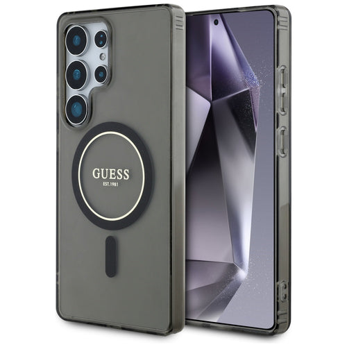 Husa pentru Samsung Galaxy S25 Ultra, Guess IML Glitter Circle MagSafe (GUHMS25LHFGEREK), negru
