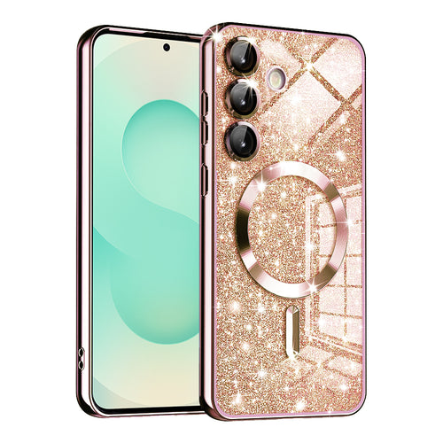 Husa pentru Samsung Galaxy S25 Plus, Techsuit Lux Glitter MagSafe, roz auriu