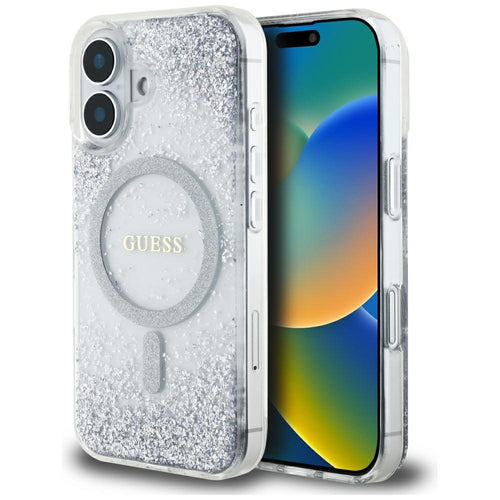 Husa pentru iPhone 16, Guess Hardcase Resin Gradient Glitter MagSafe (GUHMP16SRGRGES), argintiu