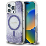 Husa pentru iPhone 16 Pro, Guess Resin Bottom Glitter MagSafe (GUHMP16LRGRGEU), mov