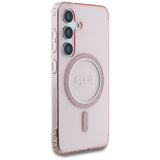 Husa pentru Samsung Galaxy S25, Guess IML Glitter Circle MagSafe (GUHMS25SHFGEREP), roz