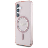 Husa pentru Samsung Galaxy S25, Guess IML Glitter Circle MagSafe (GUHMS25SHFGEREP), roz