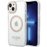 Husa pentru iPhone 15 Plus, Guess Metal Outline MagSafe (GUHMP15MHTRMD), auriu