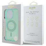 Husa pentru iPhone 16 Pro, Guess IML Rhinestones MagSafe (GUHMP16LPFTDTEN), verde