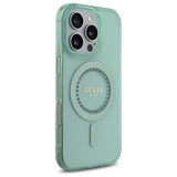 Husa pentru iPhone 16 Pro, Guess IML Rhinestones MagSafe (GUHMP16LPFTDTEN), verde