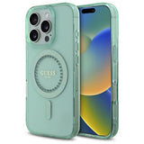 Husa pentru iPhone 16 Pro, Guess IML Rhinestones MagSafe (GUHMP16LPFTDTEN), verde
