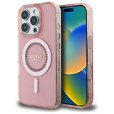 Husa pentru iPhone 16 Pro, Guess IML Rhinestones MagSafe (GUHMP16LPFTDTEP), roz