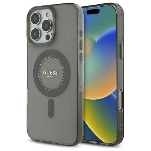 Husa pentru iPhone 16 Pro, Guess IML Rhinestones MagSafe (GUHMP16LPFTDTEK), negru