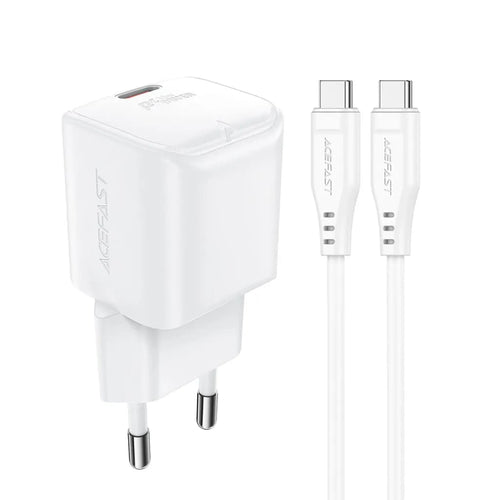 Incarcator retea Acefast Set (A77), Type-C Cable Included, Type-C Mini GaN Charger, PD30W, Power Delivery, alb