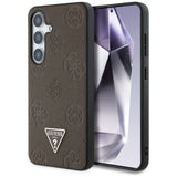 Husa pentru Samsung Galaxy S25, Guess Peony Grained Hot Stamp Triangle Logo MagSafe (GUHMS25SPGBTMW), maro