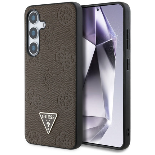 Husa pentru Samsung Galaxy S25, Guess Peony Grained Hot Stamp Triangle Logo MagSafe (GUHMS25SPGBTMW), maro