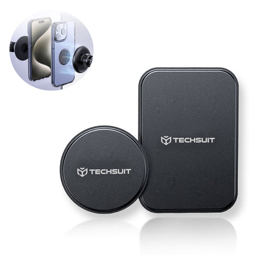 Suport auto Techsuit (2 pack) Placa metalica (MP02), cu PU Piele Cover, negru