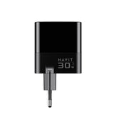 Incarcator retea Havit (UCLE001 EU), 2x USB, Type-C, 30W, GaN Technology, negru