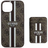 Husa pentru iPhone 15, Guess Cardslot 4G Stripes MagSafe (GUBPHCP15SP4RPSW), maro