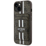 Husa pentru iPhone 15, Guess Cardslot 4G Stripes MagSafe (GUBPHCP15SP4RPSW), maro