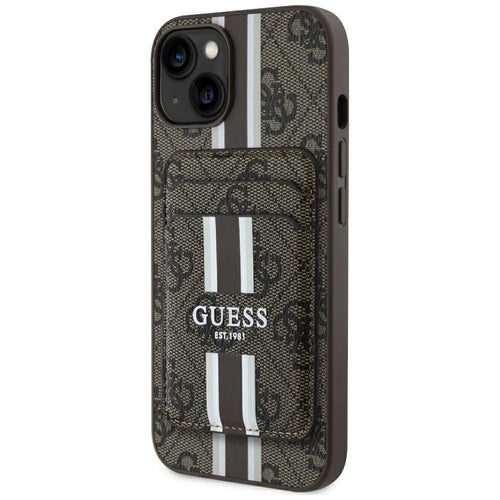 Husa pentru iPhone 15, Guess Cardslot 4G Stripes MagSafe (GUBPHCP15SP4RPSW), maro