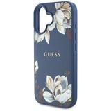 Husa pentru iPhone 16, Guess Grained Flowers MagSafe (GUHMP16SPGNMPLMB), albastru
