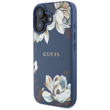 Husa pentru iPhone 16, Guess Grained Flowers MagSafe (GUHMP16SPGNMPLMB), albastru