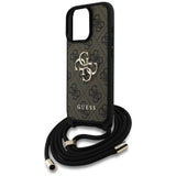 Husa pentru iPhone 16 Pro, Guess Hardcase 4G Big Logo cu Cord Strap (GUHCP16LP4GMGCRW), maro