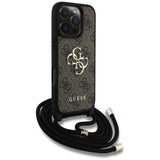 Husa pentru iPhone 16 Pro, Guess Hardcase 4G Big Logo cu Cord Strap (GUHCP16LP4GMGCRW), maro