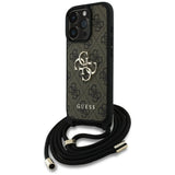 Husa pentru iPhone 16 Pro, Guess Hardcase 4G Big Logo cu Cord Strap (GUHCP16LP4GMGCRW), maro