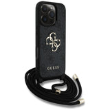 Husa pentru iPhone 16 Pro, Guess Hardcase 4G Big Logo cu Cord Strap (GUHCP16LP4GMGCRK), negru