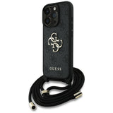 Husa pentru iPhone 16 Pro, Guess Hardcase 4G Big Logo cu Cord Strap (GUHCP16LP4GMGCRK), negru