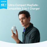Incarcator wireless Anker MagGo 3-in-1 (B25M8H61), pentru iPhone 15/16, AirPods, Apple Watch, MagSafe Qi2, Pliabil, 15W, verde