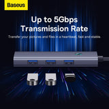 Hub USB Baseus Docking station Lite Series (B0005280A813-03), Type-C to 4x USB3.0, 5Gbps, Touch Control, Plug-si-Play, gri