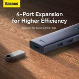 Hub USB Baseus Docking station Lite Series (B0005280A813-03), Type-C to 4x USB3.0, 5Gbps, Touch Control, Plug-si-Play, gri