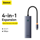 Hub USB Baseus Docking station Lite Series (B0005280A813-03), Type-C to 4x USB3.0, 5Gbps, Touch Control, Plug-si-Play, gri